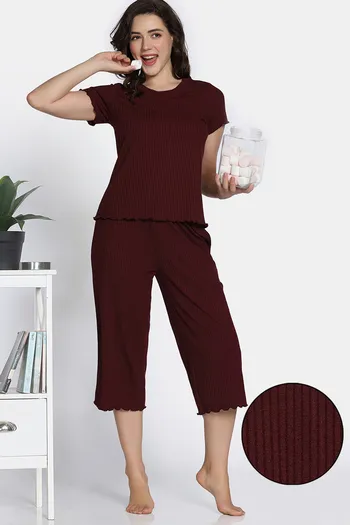 Buy Zivame 2 Mile Fashion Knit Poly Capri Sets - Brown Stone